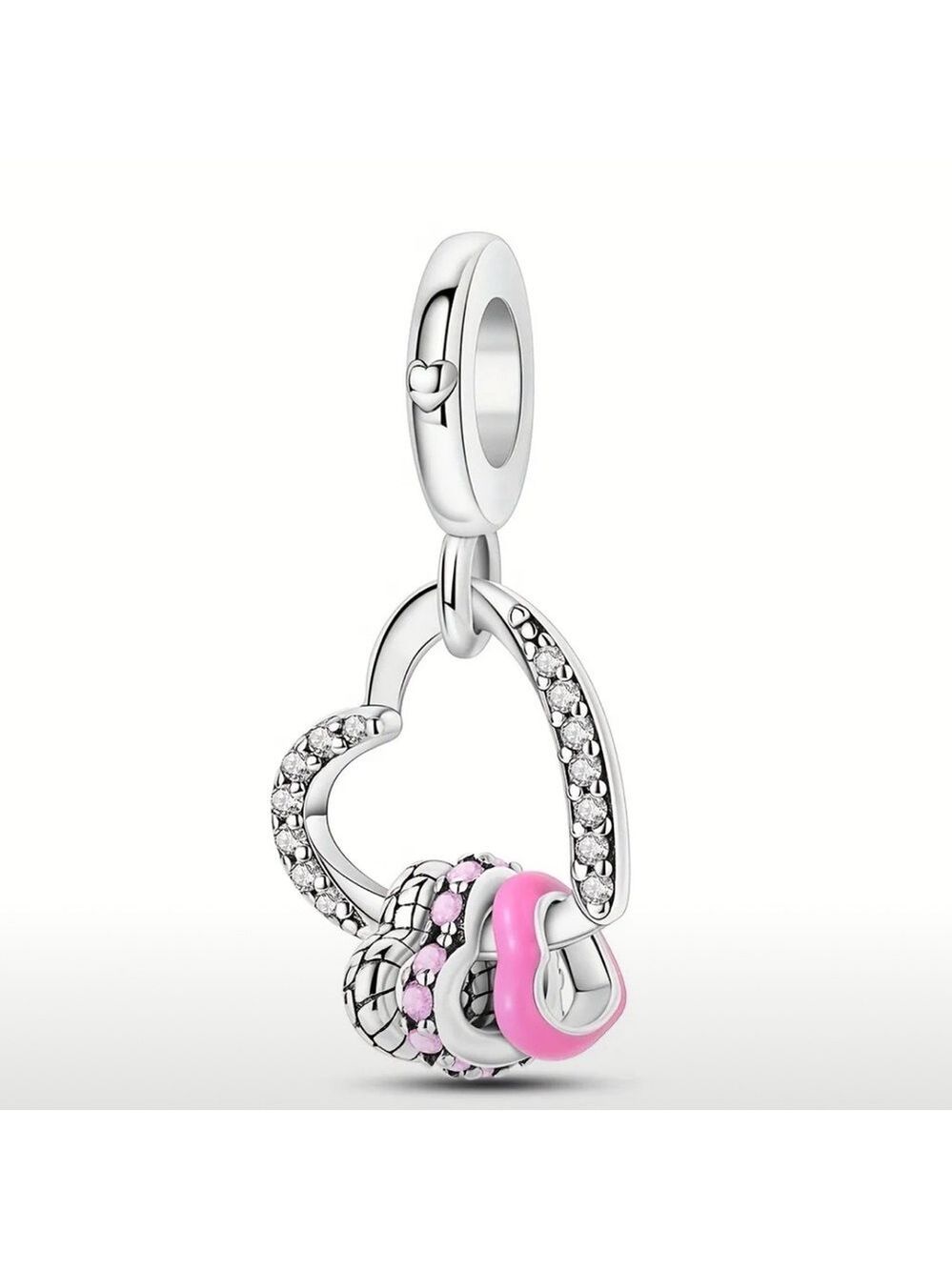 Sterling Silver Pink Heart Bracelet Charm